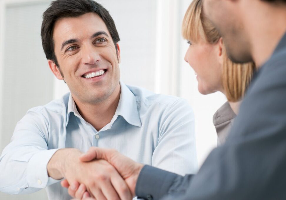 Confident, happy businessman Man feeling confident after overcoming imposter syndrome